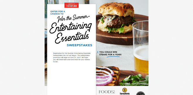 America’s Test Kitchen Summer Entertaining Essentials Sweepstakes